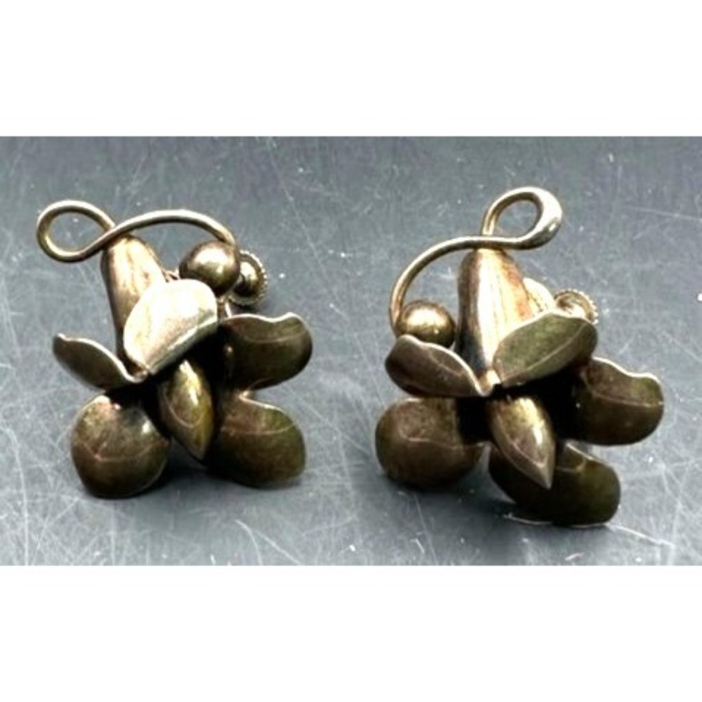 Vintage Gold Over Sterling Cart Art Floral Bud Screw Back Earrings
